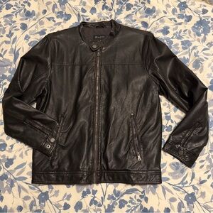 INC International Concepts Dark Brown Leather Jacket w/ Removable Hood Size L